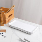 White Melamine Rectangular Serving Platter/Trays, Set of 4, 14” X 7” Fruit Cake Bread Sushi Plate for Party Serving Food, Lightweight and Unbreakable