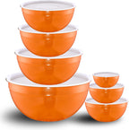 Orange Mixing Bowls with Lids Set of 7, Stainless Steel Nesting Bowl with Khaki Lid for Non-slip Mixing Prepping Storing Serving, 7 Sizes-7/3.6/2.7/2.1/1.5/1/0.8 QT