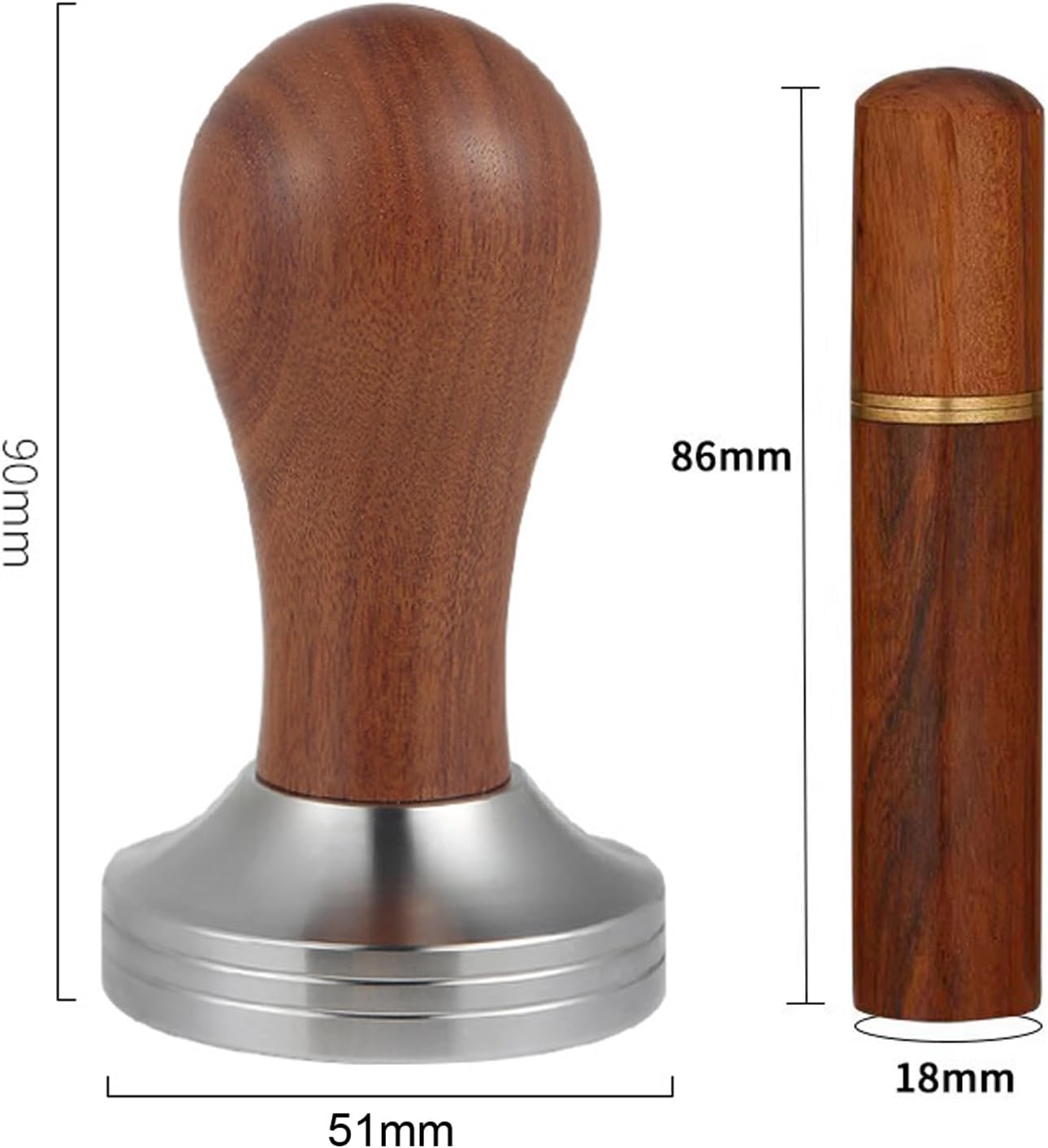 51mm Espresso Tamper with Stirrer Set, Walnut Wood Coffee Press Tool Stamper with Espresso Professional Barista Accessories Kit for Espresso Machine, Wooden