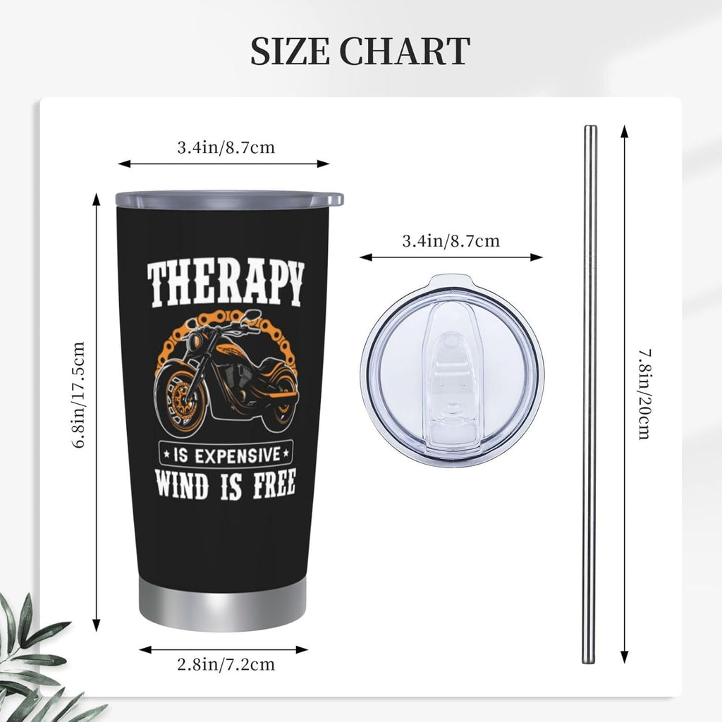 Therapy Is Expensive Wind Is Free Stainless Steel Tumbler 20 oz, Motorcycle Gifts for Men Travel Mug Cups, Birthday Gift for Motorcycle Lovers, Dad, Grandpa, Boyfriend