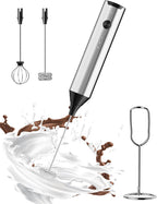 Rechargeable Milk Frother with Stand, Electric Frother Wand Handheld Coffee Foam Maker Detachable Stainless Steel Whisk Drink Mixer Foamer for Latte, Cappuccino, Hot Chocolate, Egg (Silver)