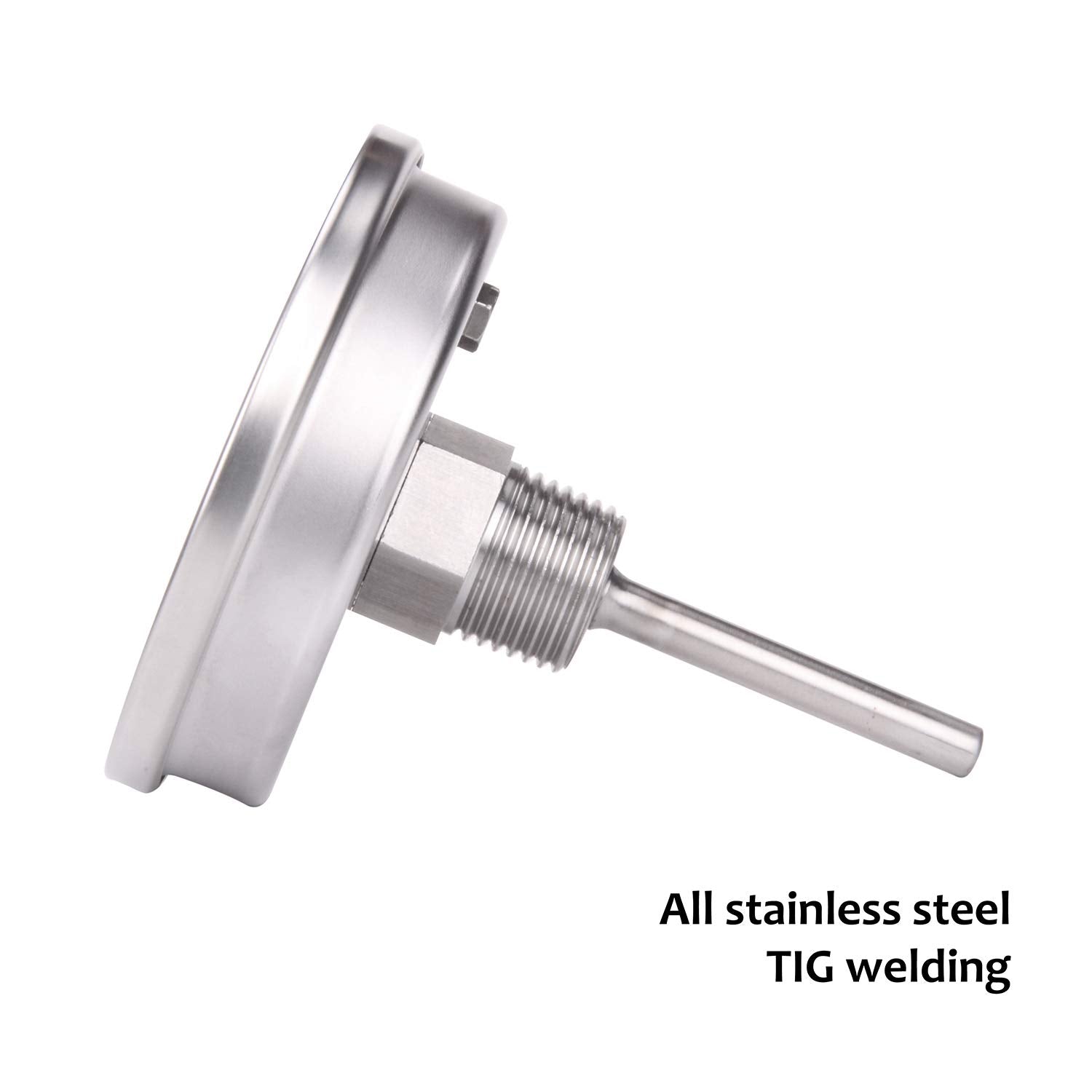 Measureman Fully Stainless Steel Bimetal Dial Thermometer, 3" Dial, 2-1/2" Stem, 50-550 deg F/10-260 deg C, -1% Accuracy, Adjustable, 1/2" NPT Back Mount