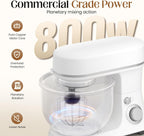800W Stand Mixer with 5.3QT Bowl, 6-Speed with Pulse Electric Kitchen Mixer, Food Mixer with Dough Hook, Whisk, Beater Tilt-Head & Non-Slip Base for Cookie, Cake, Bread & Baking-White