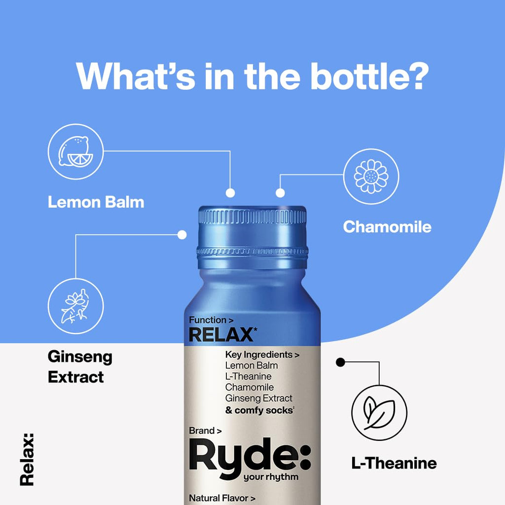 RYDE: Discovery Pack | Energize, Focus & Relax Shots | Green Tea Caffeine, Taurine, Ginseng, B Vitamins, L-Theanine, Lemon Balm, Chamomile | 0 Calories, 0 Sugar | Variety Pack – Try Them All (6 Pack)