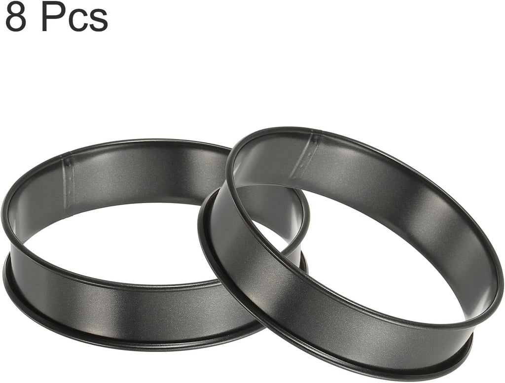 HARFINGTON 8pcs Crumpet Rings 3.94" Nonstick Round Cake Ring Stainless Steel Double Rolled English Pastry Rings for Kitchen Baking Crumpet Dessert, Black