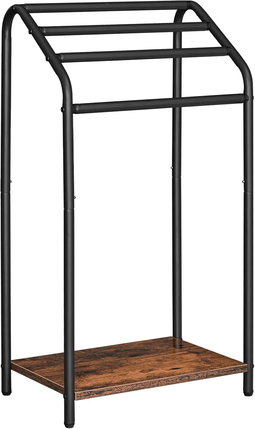 HOOBRO Freestanding Towel Rack, 4 Tier Blanket Rack Stand, 16.3"L x 11.2"W x 31.3"H, Blanket Ladder Holder, Quilt Rack, Drying and Display Rack, Living Room, Bathroom, Rustic Brown and Black BF64LB01