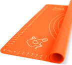 Silicone Baking Mat for Rolling Pastry Dough with Measurements, 25.6 x 17.7 BPA Free Non stick and Non Slip Orange Table Sheet Baking Supplies for Bake Pizza Cake