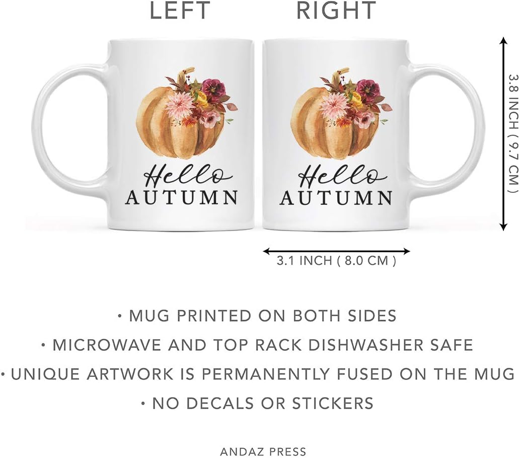Andaz Press Fall Burgundy Marsala 11oz. Ceramic Coffee Tea Mug, Hello Autumn, 1-Pack, Pumpkin Floral Graphic, Birthday, Friend, Family, Coworker, Autumn Season, Festive Thanksgiving Ideas