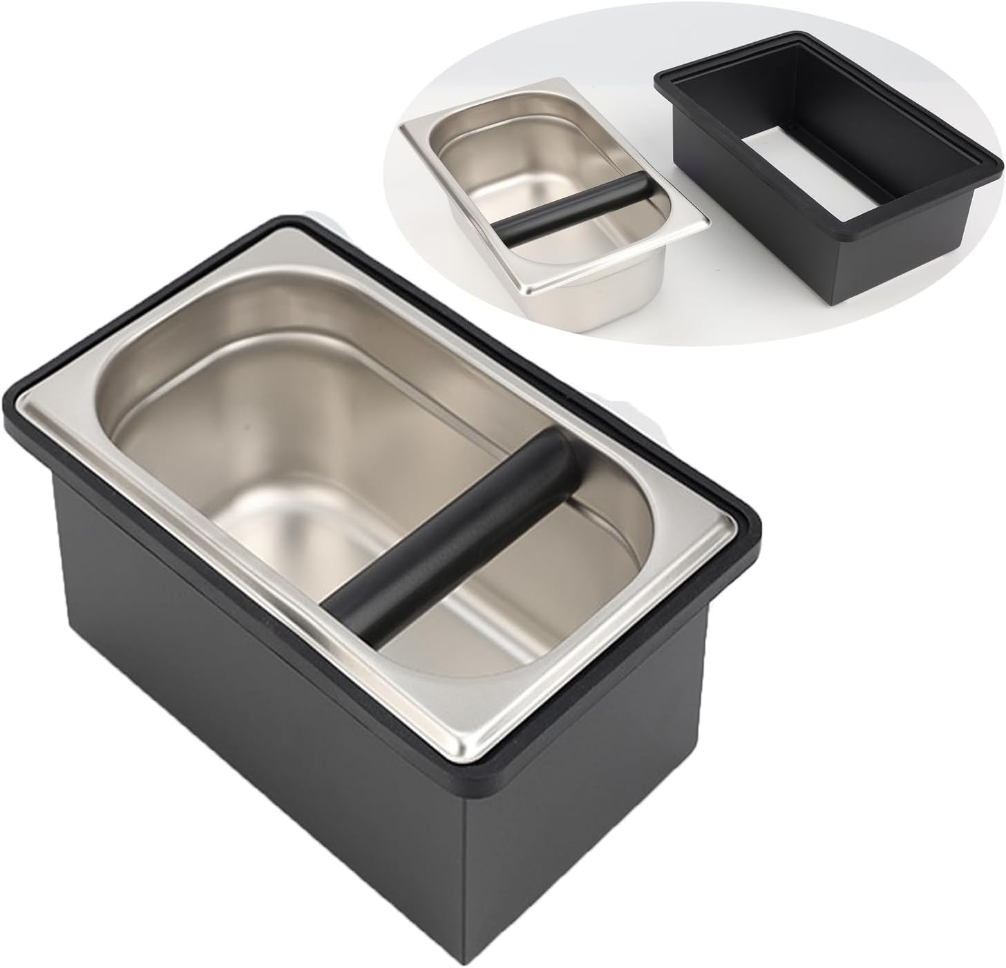 Coffee Knock Box, Stainless Steel Coffee Espresso Knock Box Coffee Grounds Bin with Noise Reduction Rubber Ring, Barista Espresso Machine Accessories (Large)
