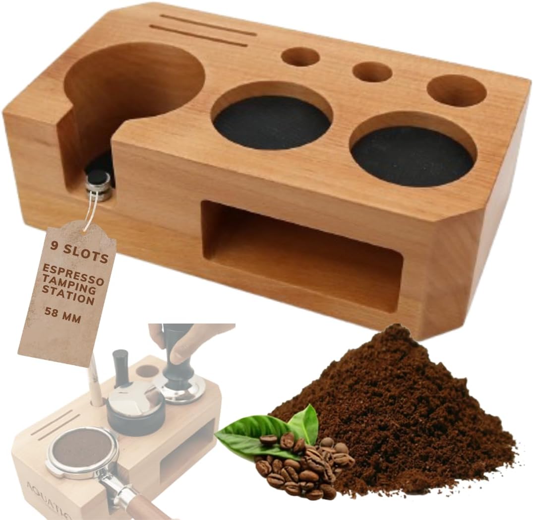 Espresso Tamping Station - Wooden Coffee Tamper Station For Storage 58 mm Portafilter Tamper Distributor - Espresso Organizer - Knock Box Accessories