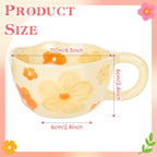 Ceramic Coffee Mug Vintage Flower Mugs 8 oz Cute Floral Coffee Mugs Irregular Latte Art Cup Lead-free Porcelain Cups for Cappuccino, Cocoa (Orange Flowers)