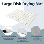 Stone Drying Mat for Kitchen Counter, 23.6" x 15.3" Foldable Diatomaceous Earth Dish Drying Mat - Large Stone Dish Drying Mat for Dishes Cups Bottles Drying, Match Any Countertop (White, Large)