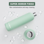 Slim Insulated Water Bottles for Travel 32oz with Clip, Double Wall Vacuum Stainless Steel Water Bottle Keeps Drinks Cold 24 Hrs/Hot 12 Hrs, 100% Leakproof, BPA Free(Mint)