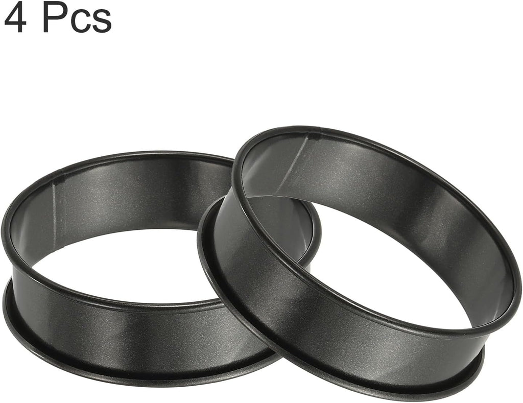 HARFINGTON 4pcs Crumpet Rings 3.15" Nonstick Round Cake Ring Stainless Steel Double Rolled English Pastry Rings for Kitchen Baking Crumpet Dessert, Black