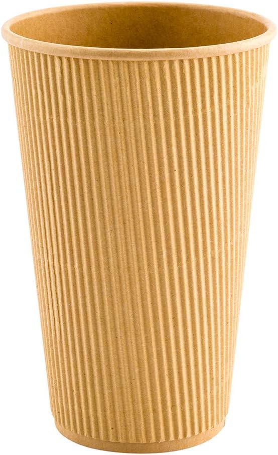 Restaurantware 16 Ounce Ripple Wall Disposable Coffee Cups, 500 Insulated Kraft Paper Tumblerss with Rolled Rim Design, Lids Sold Separately for Hot Drinks like Tea, Hot Chocolate and More