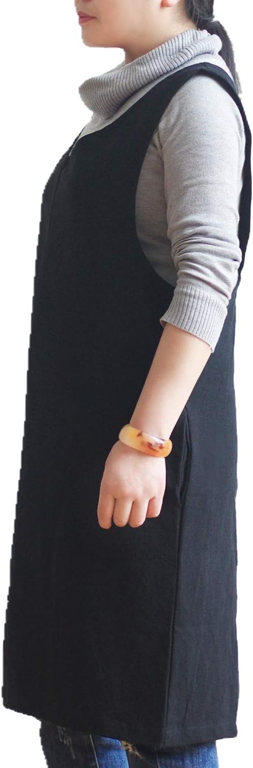 Cotton Linen Japanese Apron Halter Cross Back Bandage X Shape Aprons Two Pockets