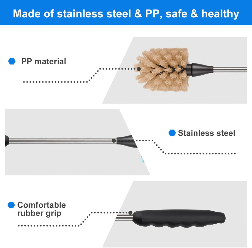 Bottle Brush, 15-inch Stainless Steel Long Handle Cleaning Brush, Kitchen Cleaning Brush, for Cleaning Water Bottles, Glasses, Baby Bottles, Glassware, Food Jars, Cups, Wine Aerators, Brown