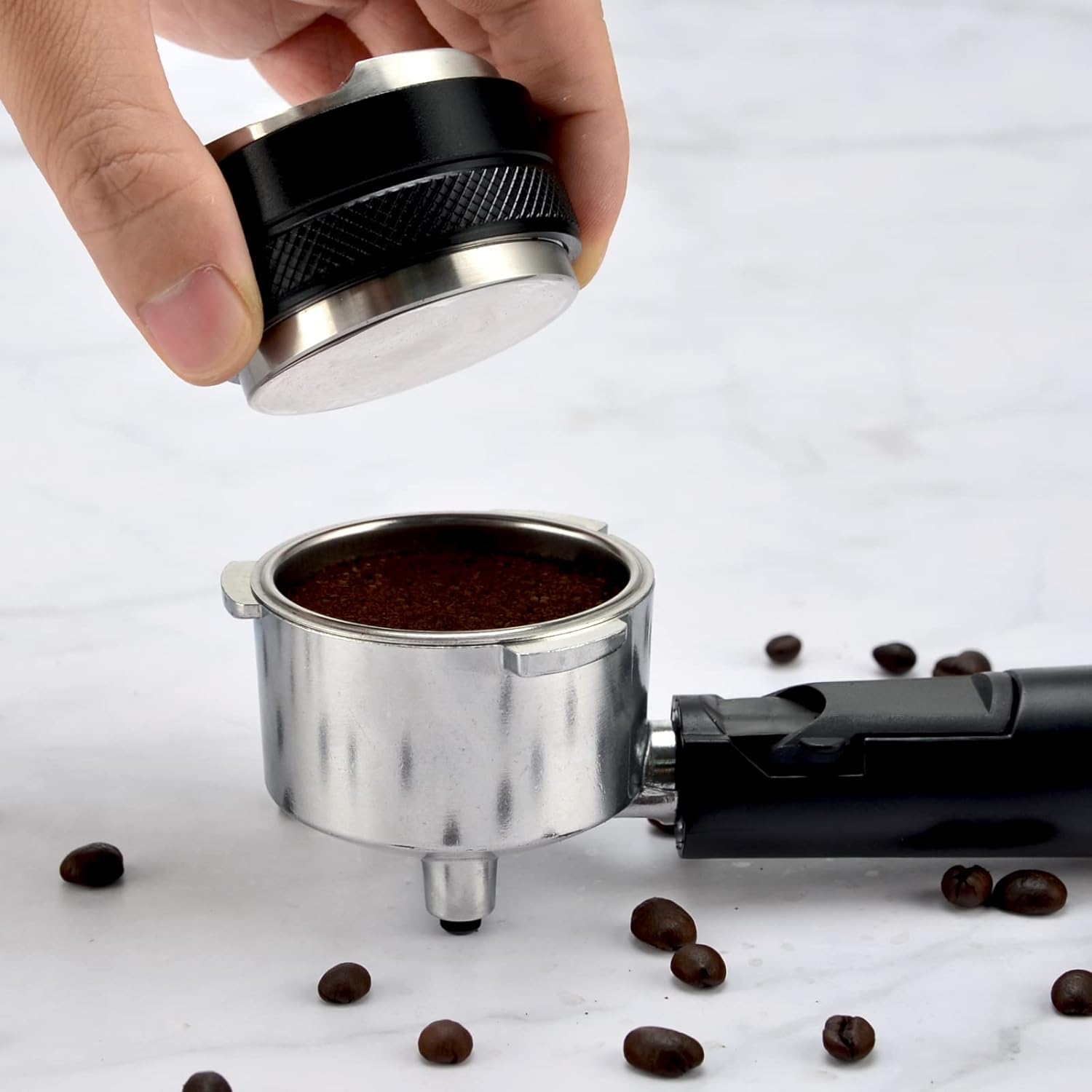 58mm Espresso Distributor & Tamper, Coffee Distributor Adjustable Height, Coffee Leveler Fits with Two-in-one Double-head and Flat-bottom Three Leaf for Macaroons