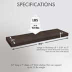 Urban Legacy Reclaimed Barnwood Planks | Floating Shelves for Wall w/Flush Mount Shelf Bracket Set Included | Set of 2 (Coffee Bean, 24"x7"x 2")