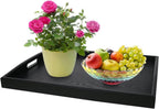 DILLMAN Serving Tray Large Black Wood Rectangle Food Tray Butler Tray Breakfast Tray with Handles (Large)