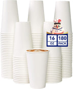 JOLLY CHEF 180 Count 16 oz Coffee Cups, White Drinking Paper Cups for Coffee, Water, Juice, or Tea, Suitable for Party, Picnic, Travel, and Events