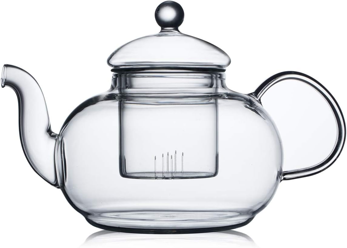 CnGlass 40.6oz/1200ml Glass Teapot with Removable Infuser,Stovetop Safe Tea Kettle,Blooming & Loose Leaf Tea Pot
