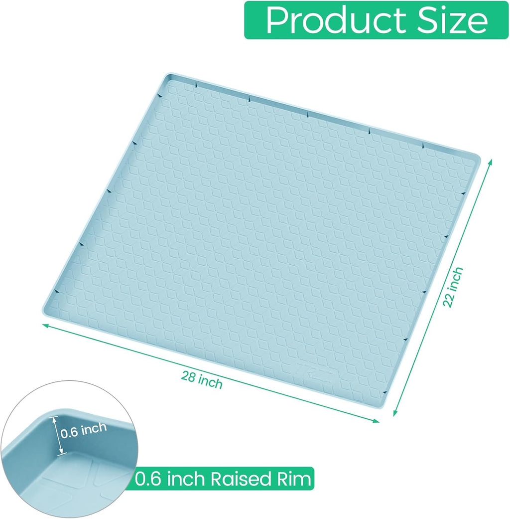 TRZZ Silicone Waterproof Under Sink Mat 28" x 22", Drip Tray and Cabinet Liner for Kitchen and Bathroom, Prevents Water Damage and Organizes Cabinets (Light Blue)