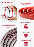 3Pcs Fluted Round Cookie Cutters - 2" & 2.6" & 3", Heavy Duty Food-Grade Stainless Steel, Mini Biscuit Cutter, Unique Design with Protective Red Top PVC