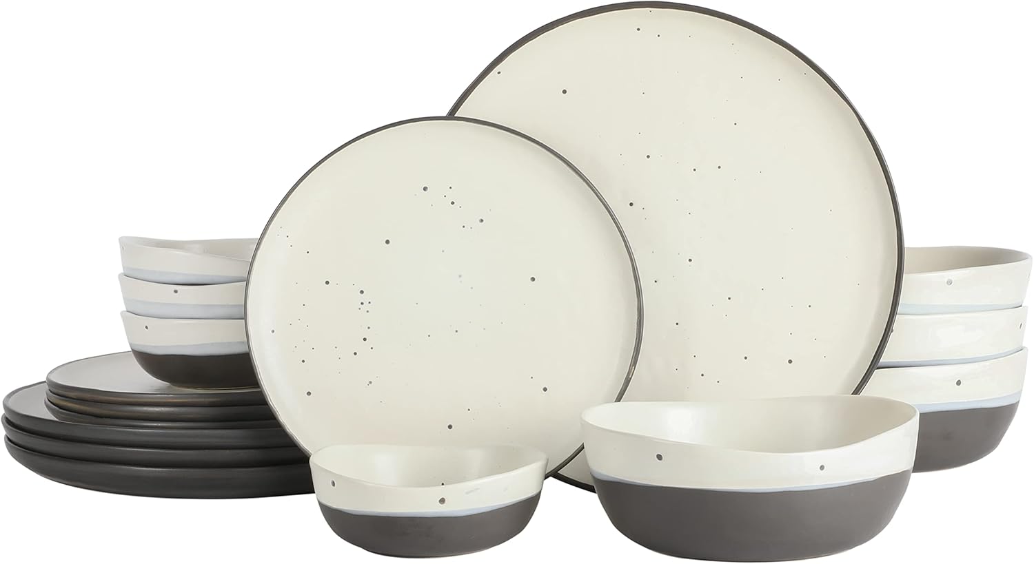 Gibson Elite Rhinebeck Double Bowl Dinnerware Set, Service for 4 (16pcs), White and Black