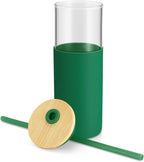 Tronco 24 oz Glass Tumbler with Straw and Lid - Smoothie and Iced Coffee Cup - Bamboo Lid and Protective Silicone Sleeve - BPA-Free