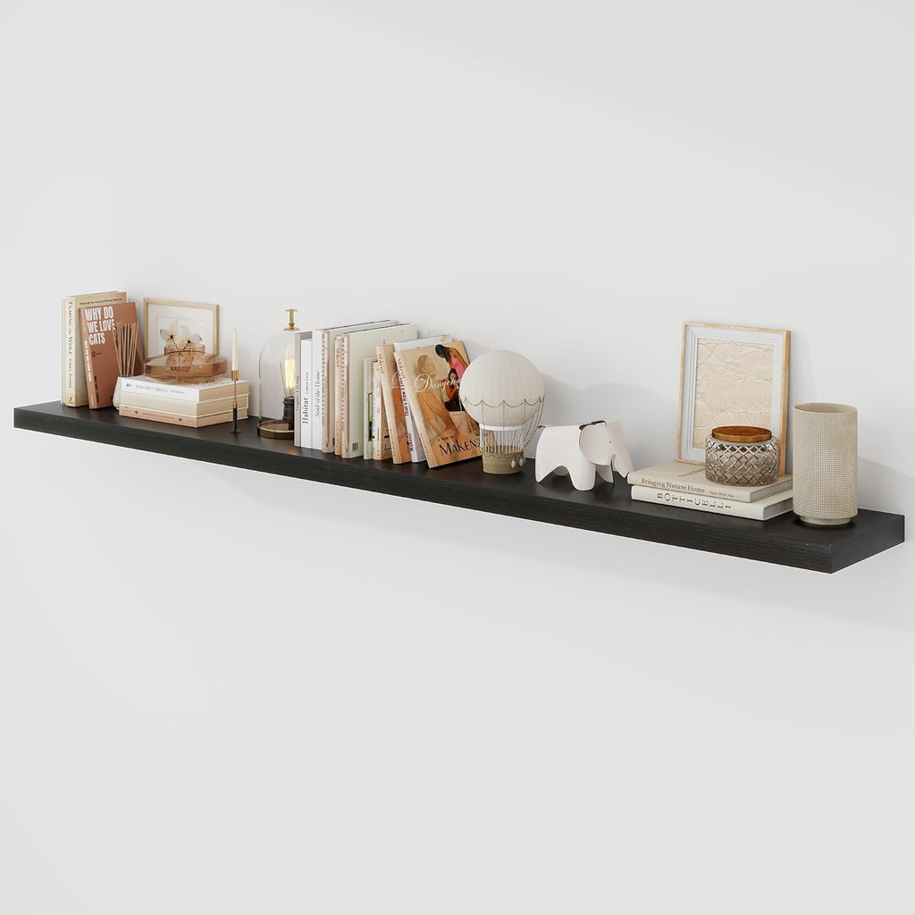 72 Inch Floating Shelves, 9.3" Deep Floating Shelf Wall Mounted, 72" Wall Shelves, Rustic Deep Bookshelf, Large Display Shelves & Storage Shelves for Bedroom, Living Room, Black, Set of 1