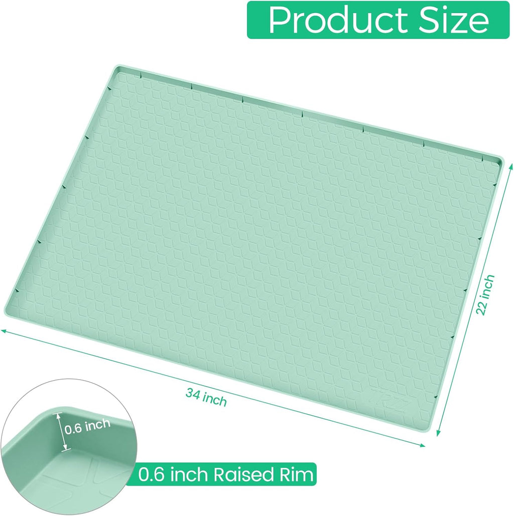 TRZZ Silicone Waterproof Under Sink Mat 34" x 22", Drip Tray and Cabinet Liner for Kitchen and Bathroom, Prevents Water Damage and Organizes Cabinets (Mint Green)