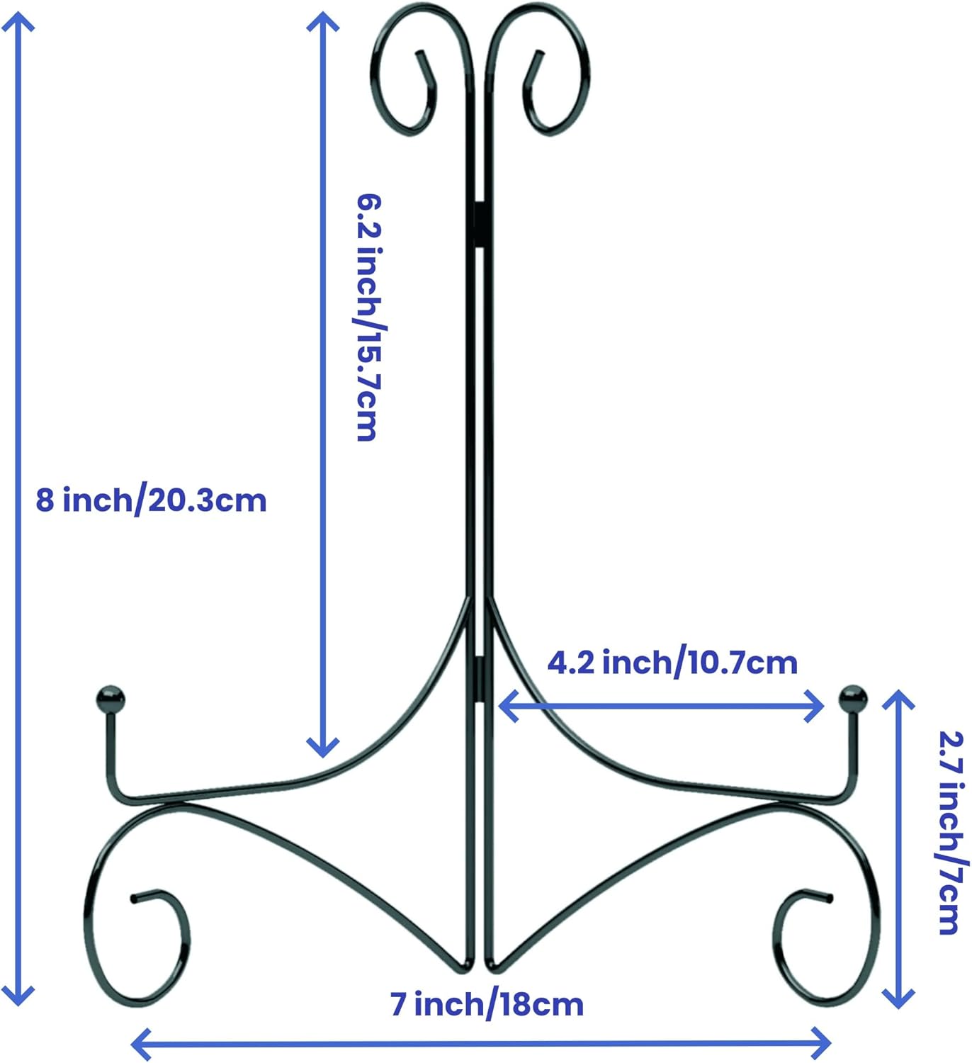 Plate Display Stands with Hinged Folding Design, 8 Inch Picture Frame Stand for Tables, Decorative Easels for Plates, Photos, Cards and Books, 8’’ Black, 2-Pack