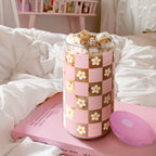 SANDJEST Checkerboard Daisies Glass Can, Floral Checker Cup with Lid & Straw, Iced Coffee Aesthetic Cups, Gift for Christmas Birthday Mother Day, Gifts for Women, 16oz