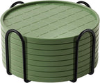 Coasters Set of 8,Hot or Cold Drink Coasters with Holder,Modern Style Coffee Table Coaster,Suitable for Kinds Cups Beer,Drink,Anti-Overflow Tabletop Protection(Green, 8pcs)