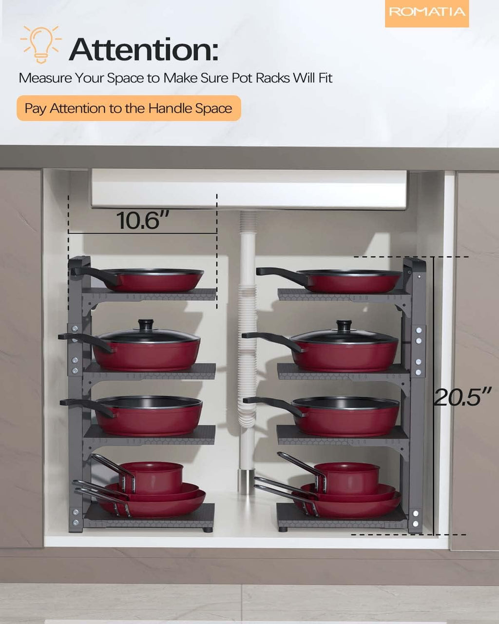 Pot and Pan Organizer Rack for under Cabinet, Heavy Duty Pot Pan Rack under Sink Organizers and Storage, Pot lid organizer, Kitchen Cabinet Organizer with 4 Adjustable Shelves
