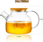 PARACITY Glass Teapot Stovetop 34 OZ, Borosilicate Clear Tea Kettle with Removable 18/8 Stainless Steel Infuser, Teapot Blooming and Loose Leaf Tea Maker Tea Brewer for Camping, Travel