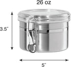 OGGI Stainless Steel Kitchen Canister 26 fl oz - Airtight Clamp Lid, Clear See-Thru Top - Ideal for Kitchen Storage, Food Storage, Pantry Storage. Size 5" x 3.5".