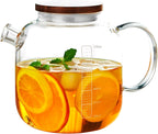 Glass Pitcher with Lid and Spout, 40OZ Glass Water Jug, Glass Carafe for Hot/Cold Water, 1200ml Glass Water Pitcher for Fridge, Glass Teapot, Large Iced Tea Pitcher for Homemade Beverage