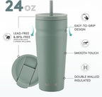 COKTIK 24oz Insulated Tumbler with Lid and Straw 2 Lids (Straw/Flip) Iced Coffee Cup Reusable Stainless Steel Travel Mug Water Bottle Cupholder Friendly for Women Men Her Him (Bay Leaf)