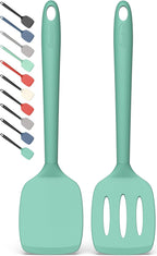 Coukre 2 Pack Silicone Spatula Set, High Heat Resistant, BPA Free Kitchen Spatula, Solid & Slotted Turner for Non-Stick Pans, Sautéing, and Flipping (2, PureAquaGreen)