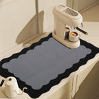 Scalloped Coffee Bar Mat for Countertop, Cute Dish Drying Mats for Kitchen Counter, Diatomite Absorbent Mat for Coffee Station, Kitchen Aesthetic Decor (12"x19", Black)