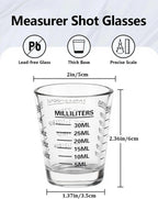 2-Pack Shot Glass Measuring Cups Set | Non-Fading 4-Measurement Espresso Jigger (OZ/ML/TSP/TBSP) | Thick Base Heavy Glass Measuring Cup for Coffee & Kitchen，Dishwasher Safe, Incremental Scale (Black)