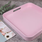 Square Pink Decorative Serving Tray with Handles, Versatile Ottoman Tray for Coffee Table, Entertaining, Outdoor Patio, Living Room, 13”*13”*1.6”
