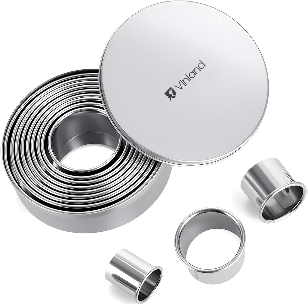 12-Piece 304 Stainless Steel Biscuit Cutter Set - Round Cookie Cutters for Baking (1/2/3/4/5 Inch) with Storage Box, Dough Pastry Cake Circle Cutting Ring Molds, Non-Rust & Dishwasher Safe
