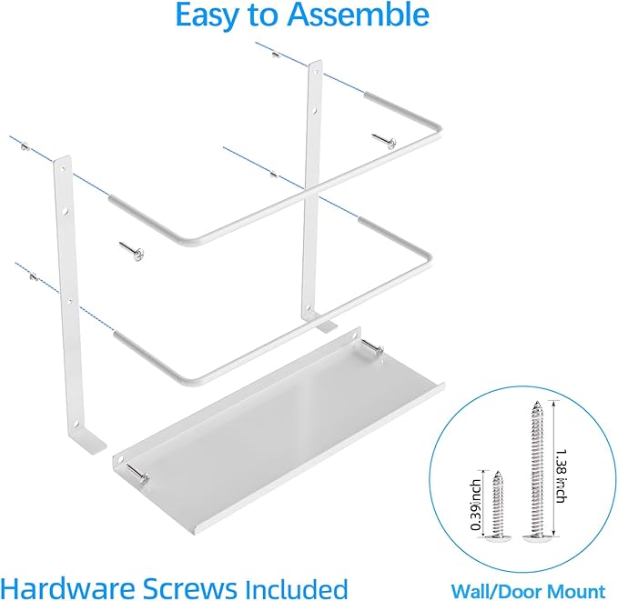 2 Pack Kitchen Wrap Organizer Door Mount, Aluminum Foil Holder Cabinet Door Organizer Cabinet Storage Basket for Kitchen Wrap/Food Bag Storage, White