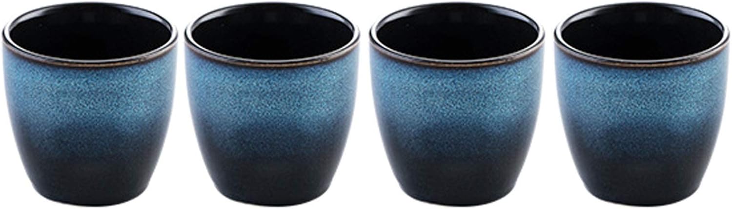Ceramic Tea Cup, Kung Fu Tea set, Coffee Cup, Yerba Mate Set 4-piece companion cup set(Blue)