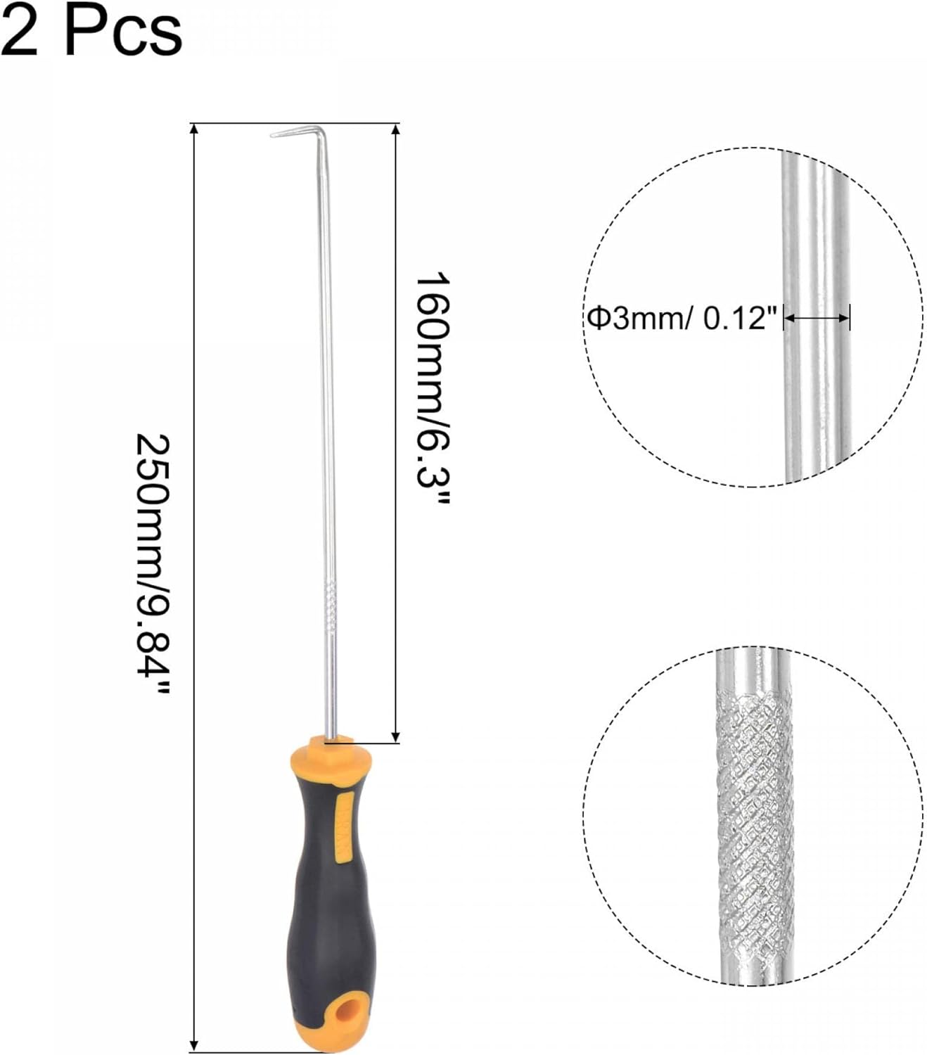uxcell 90 Degree Pick Hook 9.84" Puller Remover Removal Tool for Oil Seal/O-rings, Gasket, Hose 2Pcs