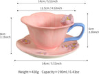 Floral Tea Cups and Saucers, Ceramic Cute Coffee Mug for Women Tea Party, Cappuccino Latte Milk (Pink)