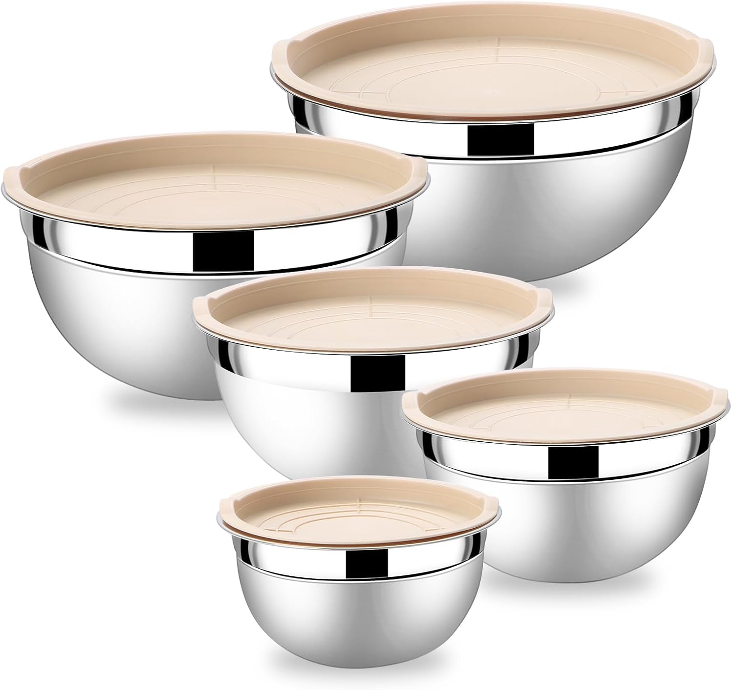 Lazycorner Mixing Bowls with Airtight Lids Set 5 Pcs Stainless Steel Bowls Set Baking Set Non-Slip Silicone Bottoms Great for Serving & Baking